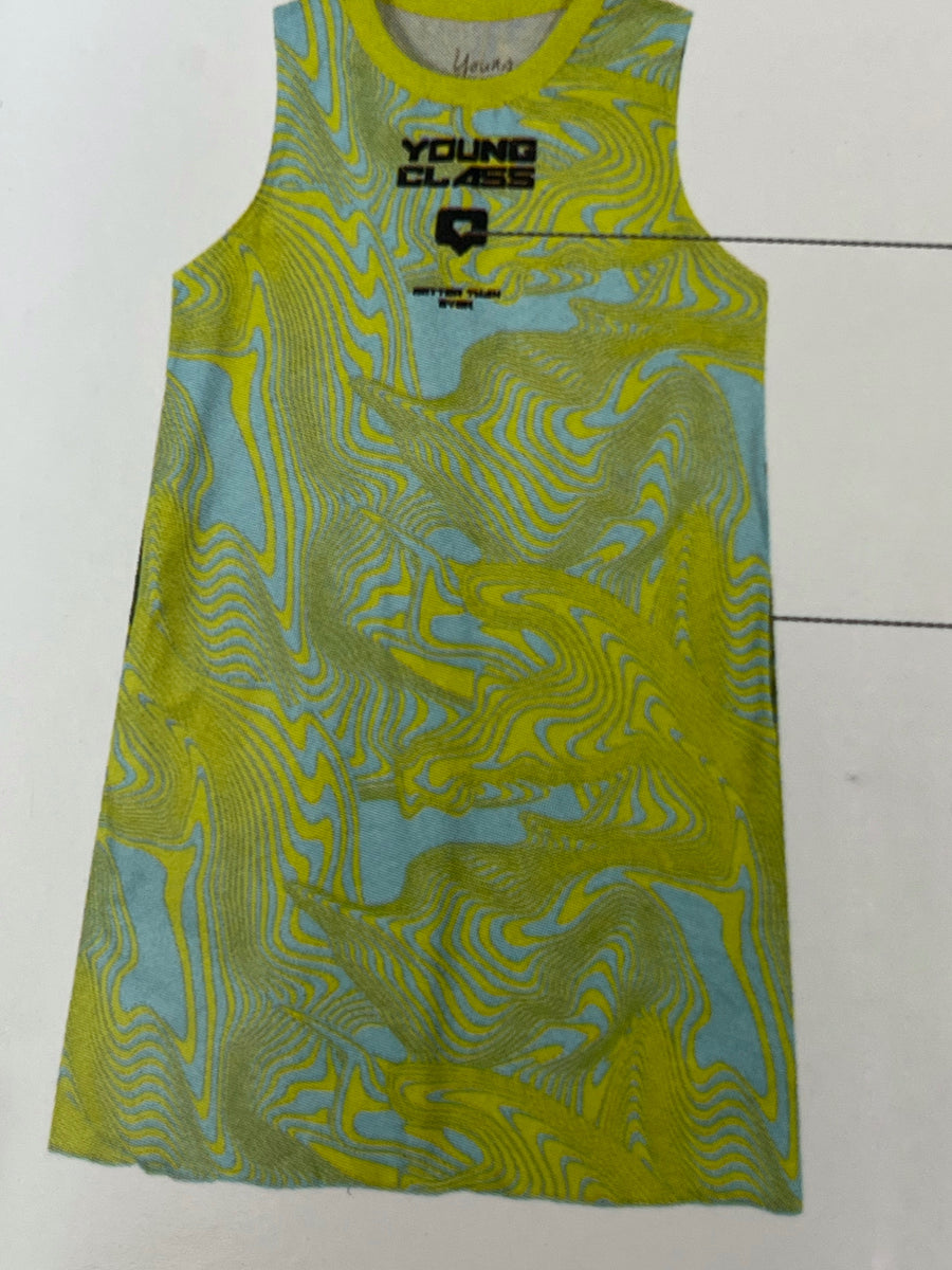 Marble print, green and blue dress – kinderhauspr