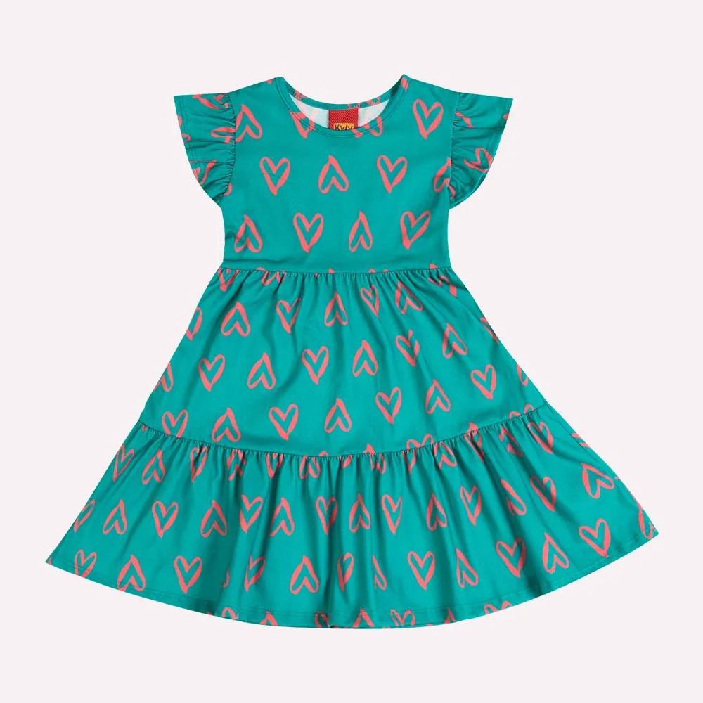 Heart print dress - Green - Kyly kinderhauspr Heart print dress - Green - Kyly kinderhauspr