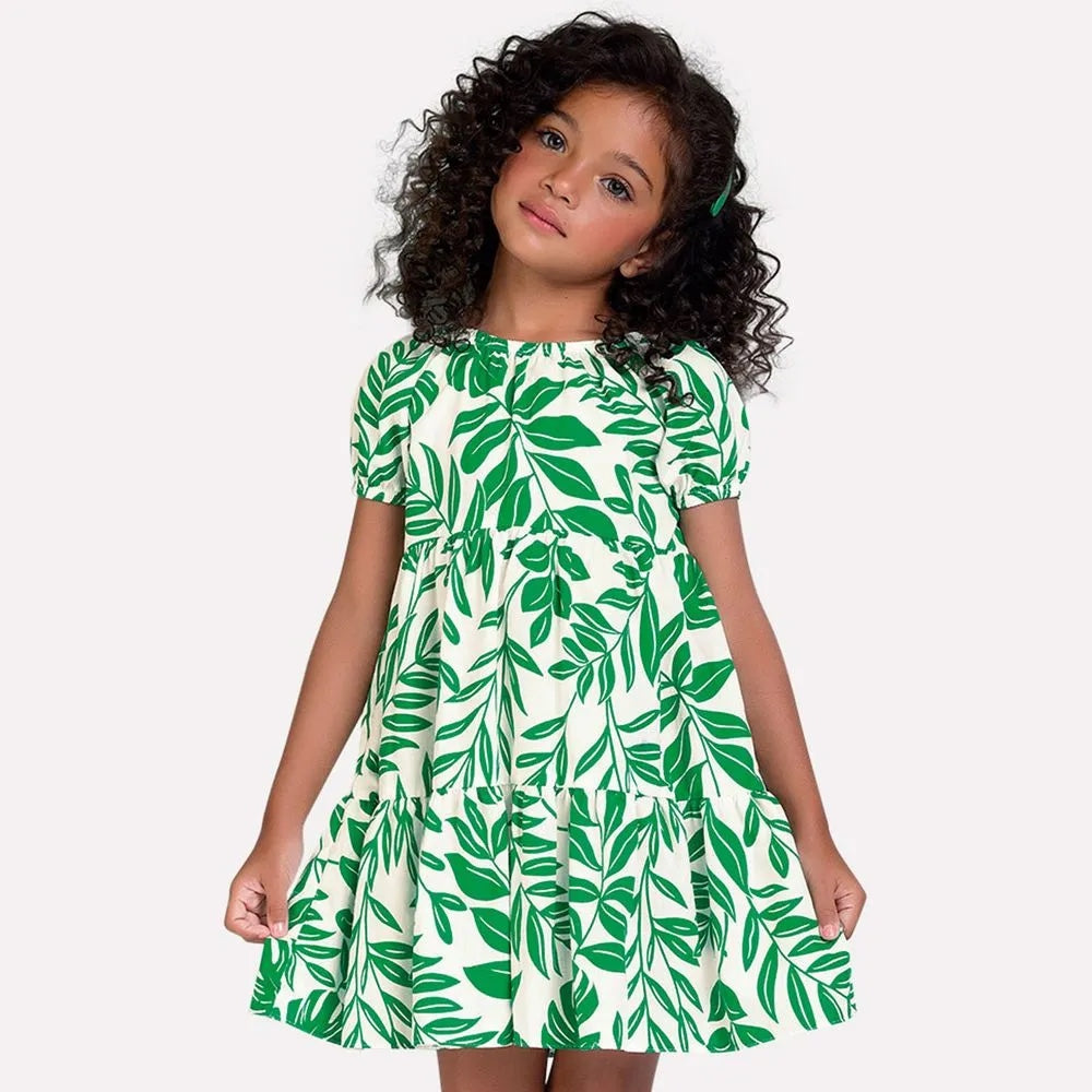 Green leaf print cotton dress kinderhauspr Green leaf print cotton dress kinderhauspr